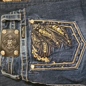 Miss Me Denim Jeans with Gold and Silver Embroidery